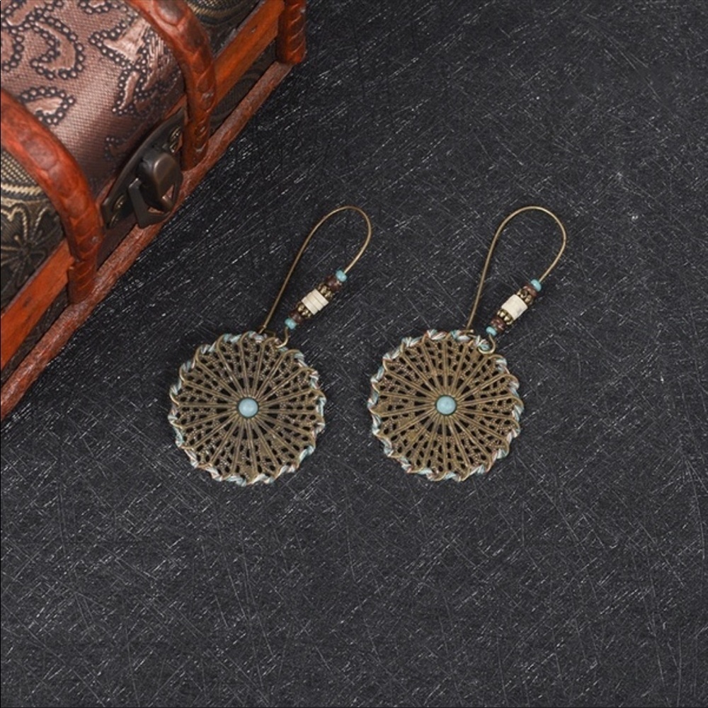 Bohemian wire wrap beaded mandala dangle earrings